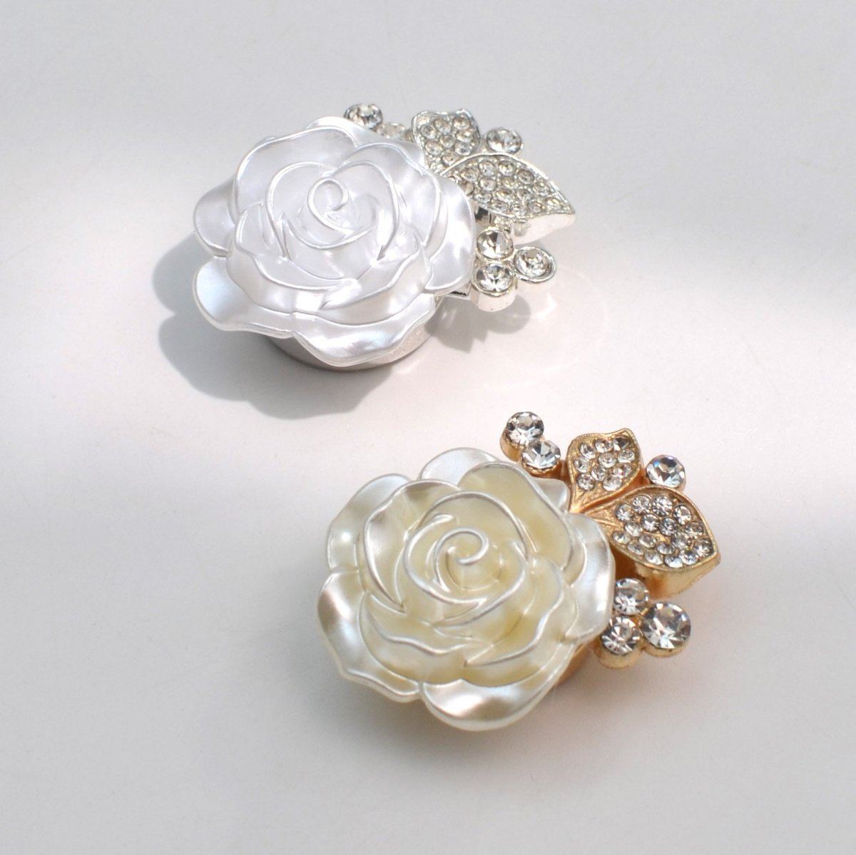 Boutons de manchette Pearl Rose | Clips décoratifs feuille en strass (MAC360)