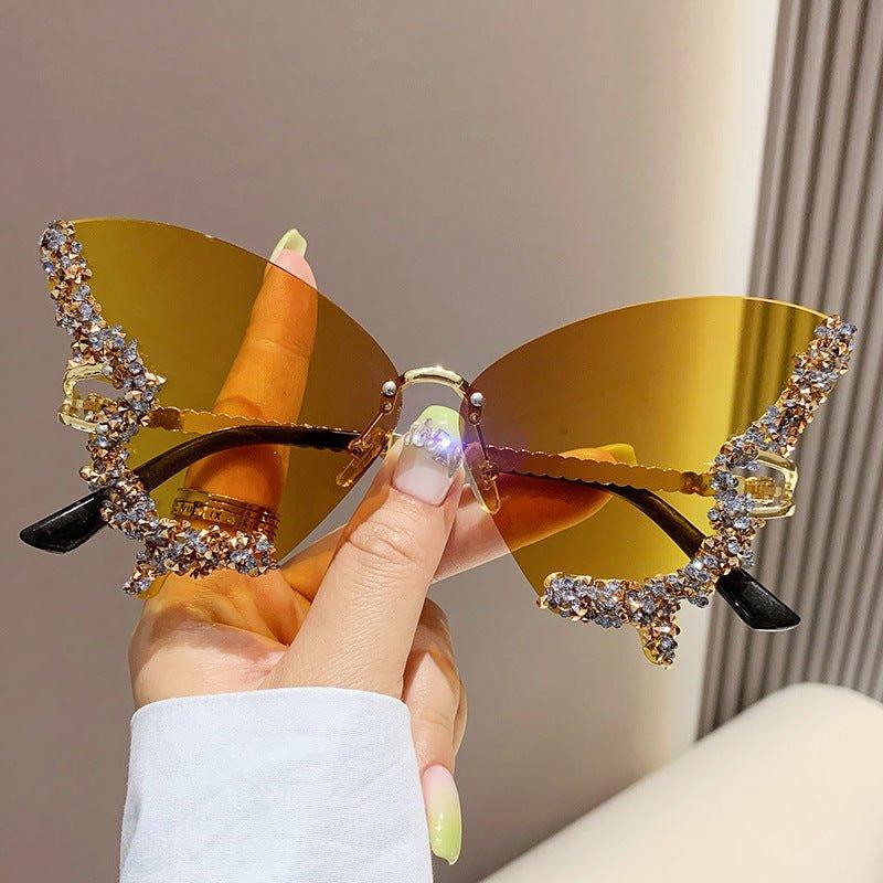 Lunettes de soleil MAC116 grande monture haut de gamme sertie de strass papillon anti-UV
