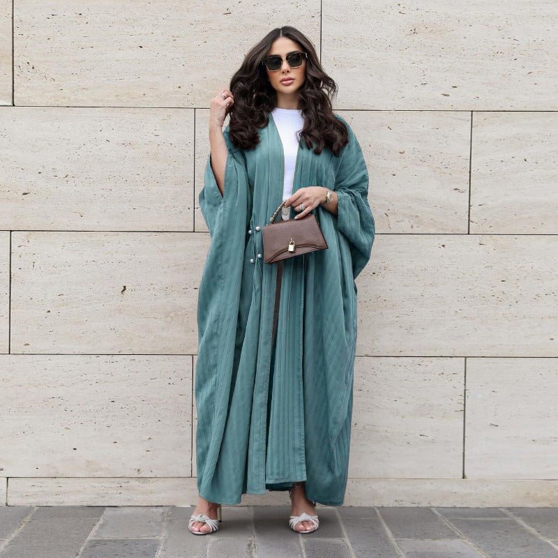 Cardigan Abaya Col en V | Kimono à Manches Chauve-Souris avec Boutons Perlés (MOA226)