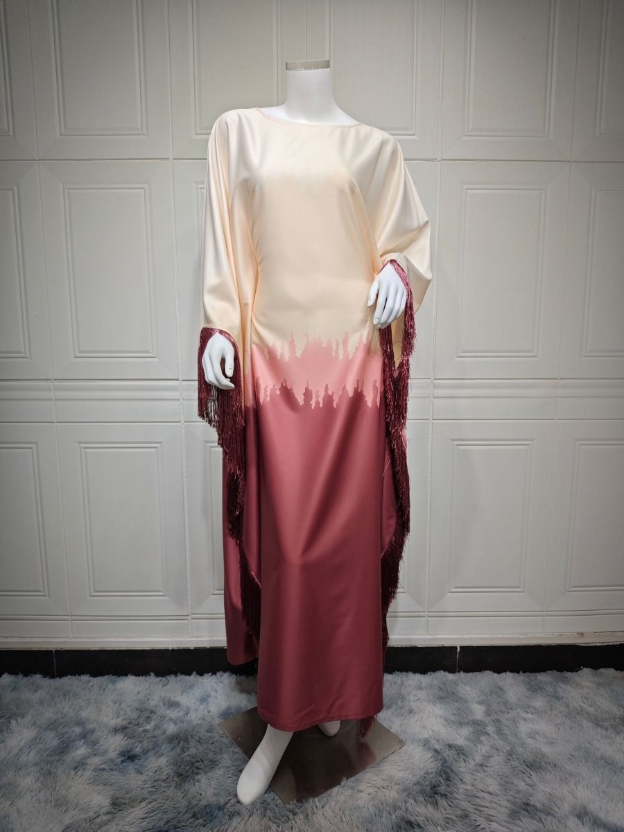 Abaya Ombre Élégante | Robe Abaya à Imprimé Dégradé et Franges (MA179)