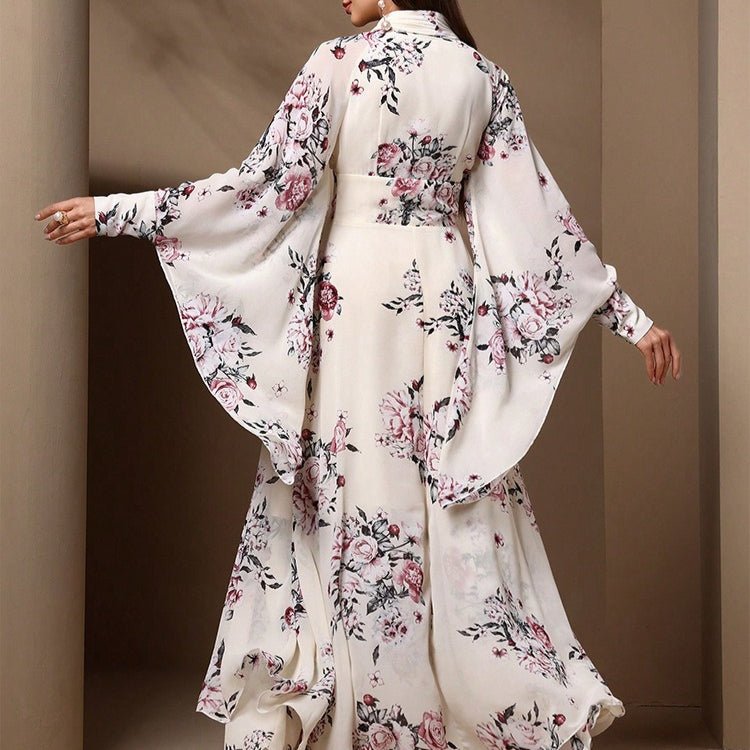 Robe Kimono en Mousseline à Imprimé Floral (MS371)