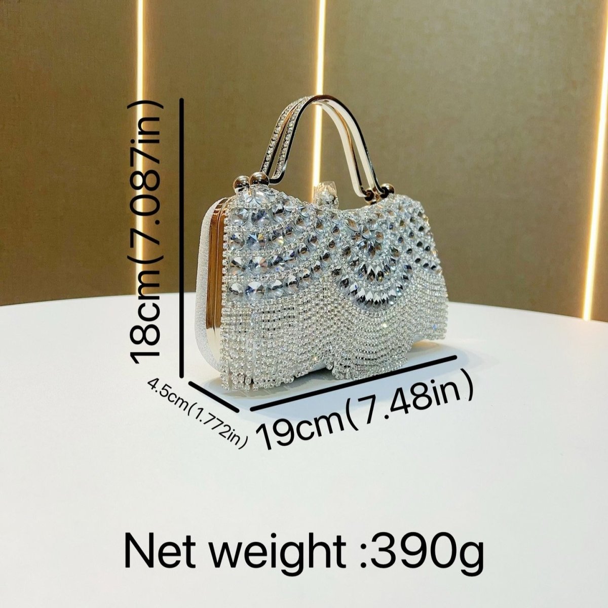 Sac pochette orné de cristaux avec pompons – Sac de soirée polyvalent pour mariages et galas (MAC276)