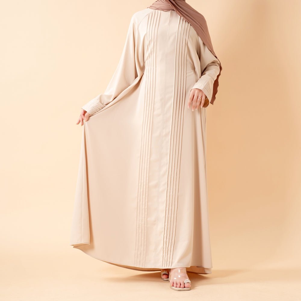 Abaya Serene plissée en georgette, coupe ample et longueur intégrale, style modeste (MA254)