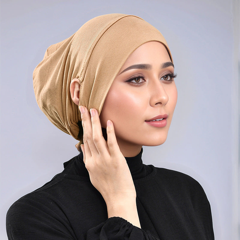 Sous-bonnet en coton mercerisé à nouer avec ouvertures pour les oreilles (MH204)