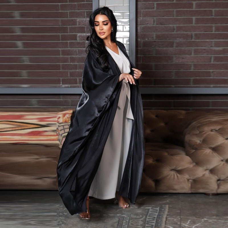 Robe Abaya Luxueuse en Satin de Soie à Manches Chauve-souris | Robe de Soirée Pudique Col en V (MOA225)