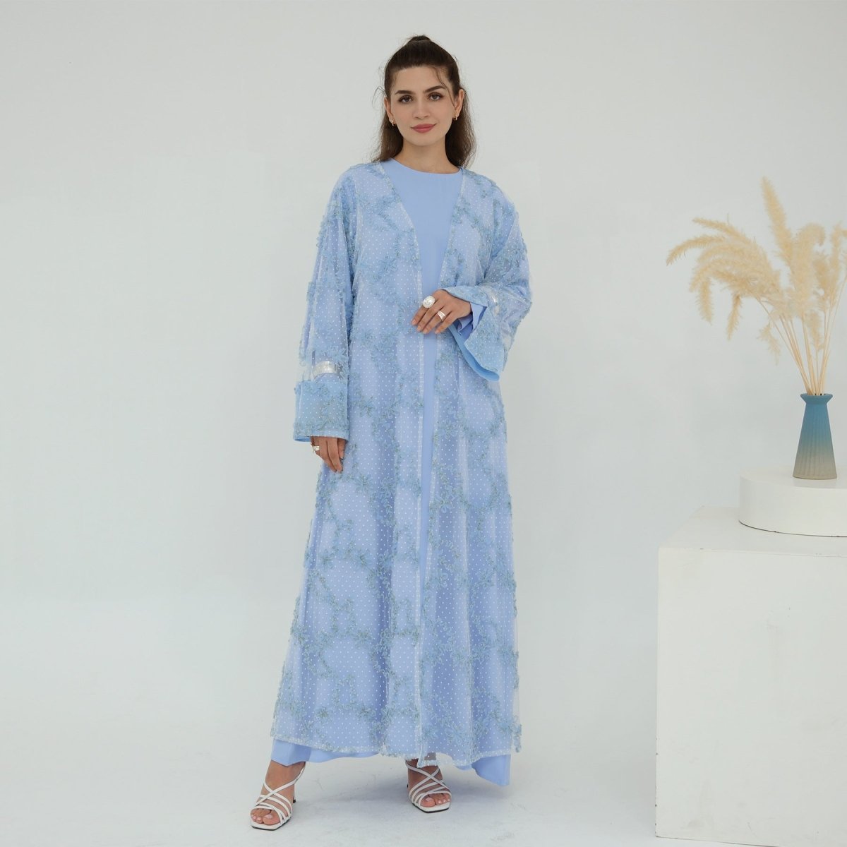 Abaya ouverte en mesh floral 3D (MOA288)