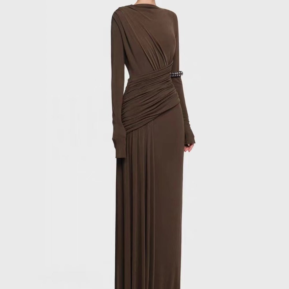 Robe de Soirée Drapée Asymétrique (MS220)