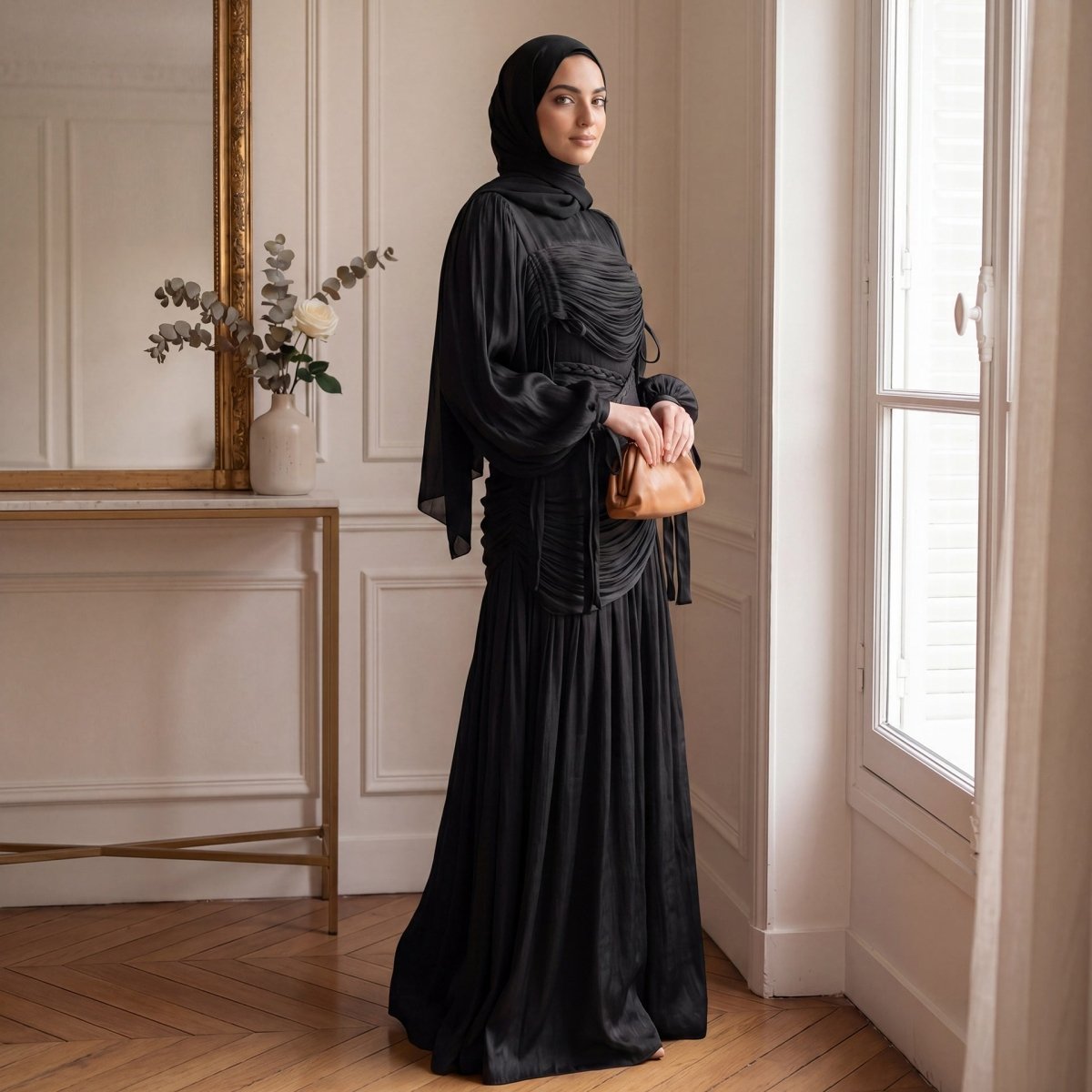 Robe Maxi à Col Tressé, Fronces et Franges (MS406)