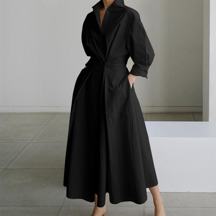 Robe maxi à manches longues et col polo (MS116)
