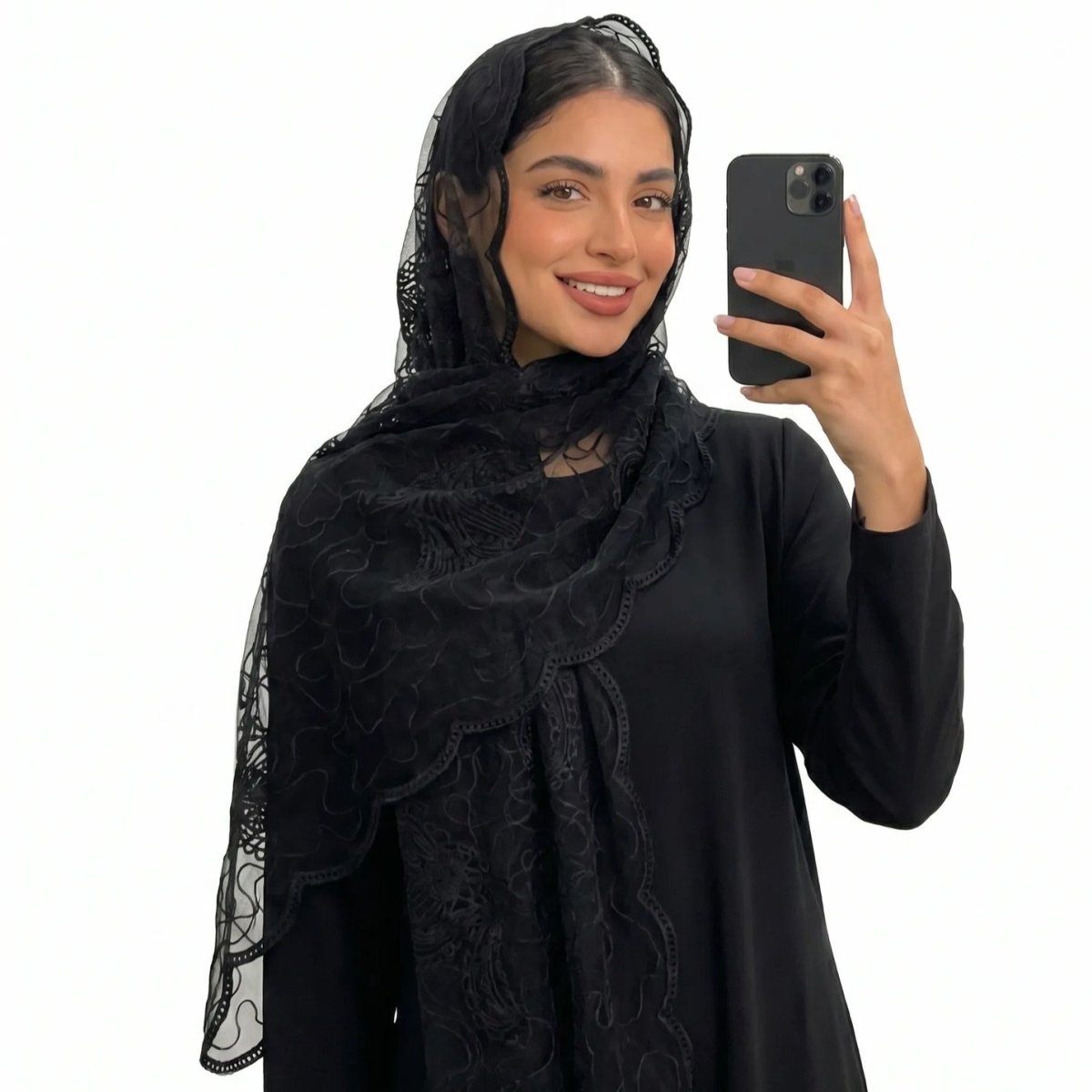 Hijab en Mesh Brodé Dentelle Florale (MH235)