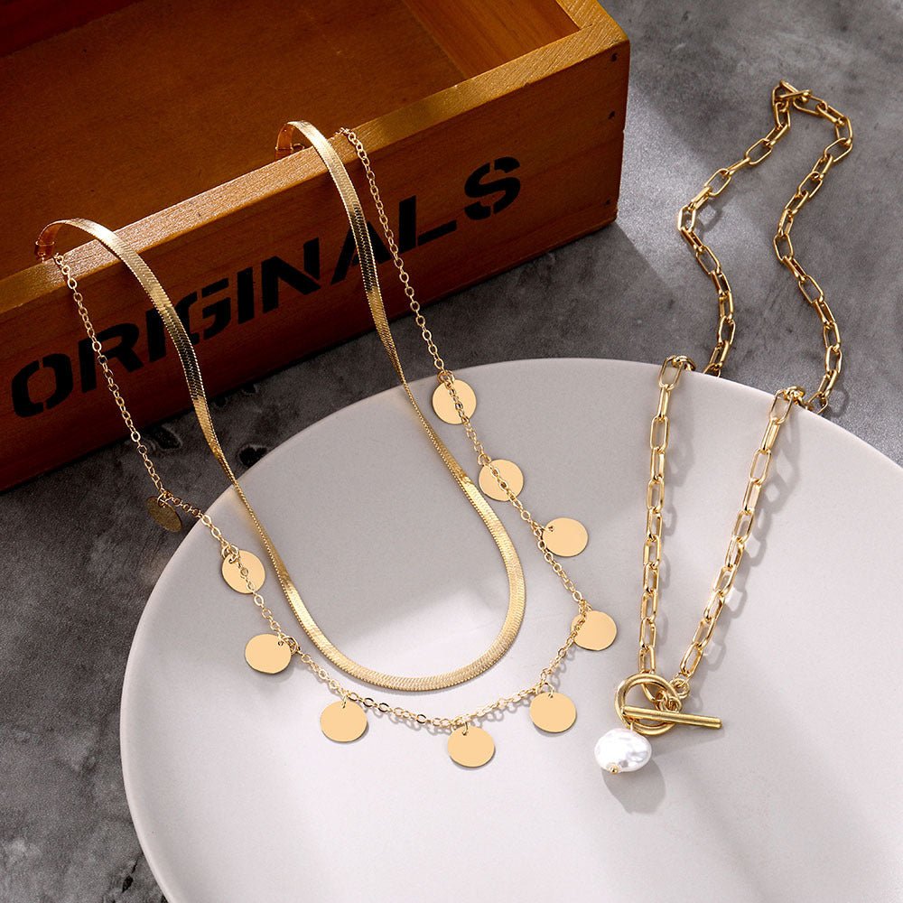 Collier rétro personnalisé multi-rangs avec pendentif fermoir OT et perle (MAC209)