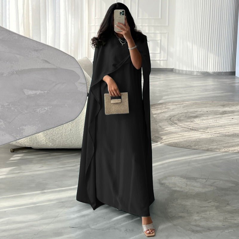 Robe Abaya en Satin Élégante Bleu Royal | Robe Maxi Pudique à Manches Cape avec Drapé Luxueux (MA289)