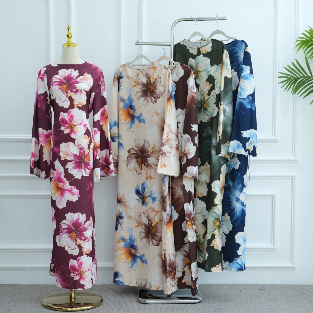 Abaya à imprimé floral avec manches évasées (MA332)