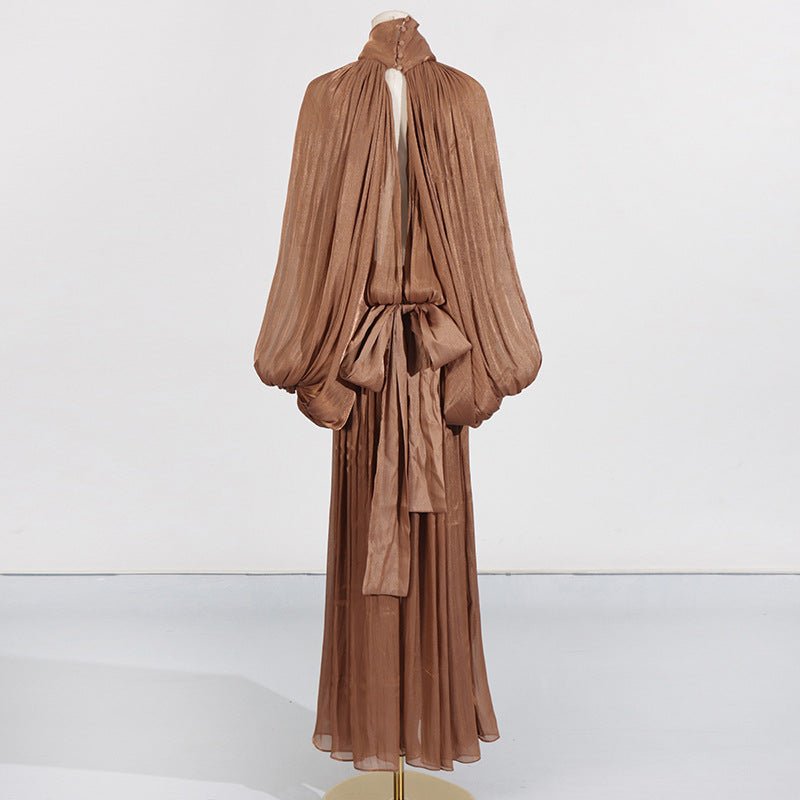 Robe Maxi à Manches Ballon et Col Noué (MS303)