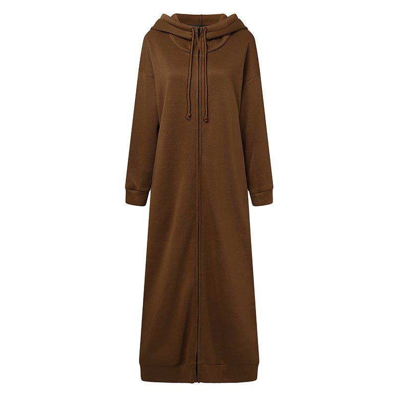 Robe Maxi à Capuche Zippée Oversize | Abaya Robe Polaire (MS163)