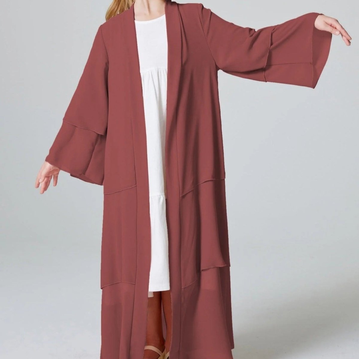 Abaya ouverte en mousseline unie 3 couches pour fillettes (MKG009)