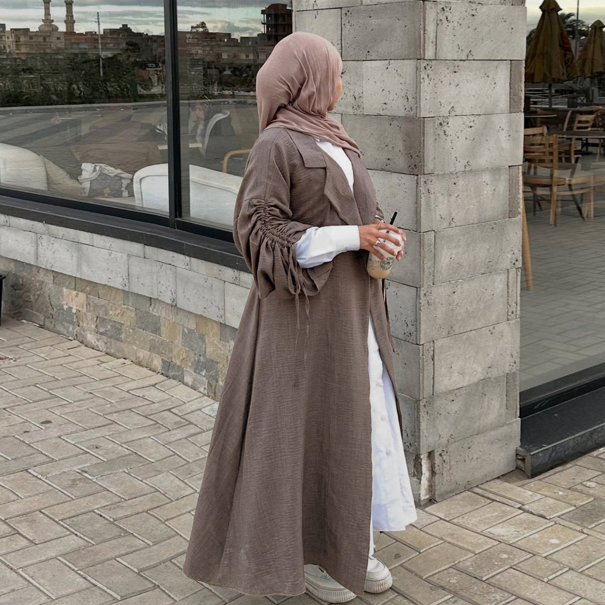 Blazer Cardigan ajusté à manches froncées | Veste ouverte en mélange de sergé (MOA246)