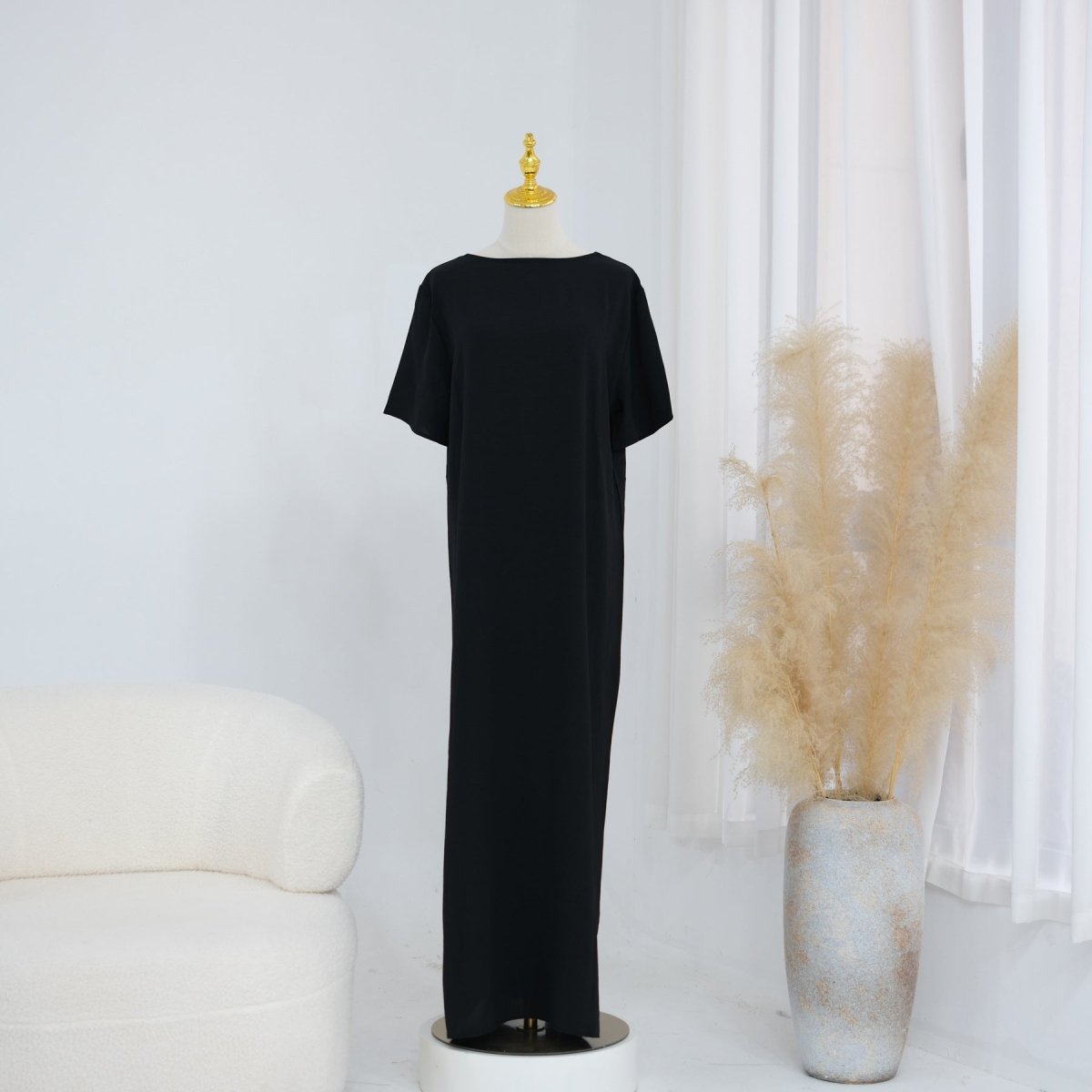 Robe Basique Froissée en Soie Glacée (MA392)