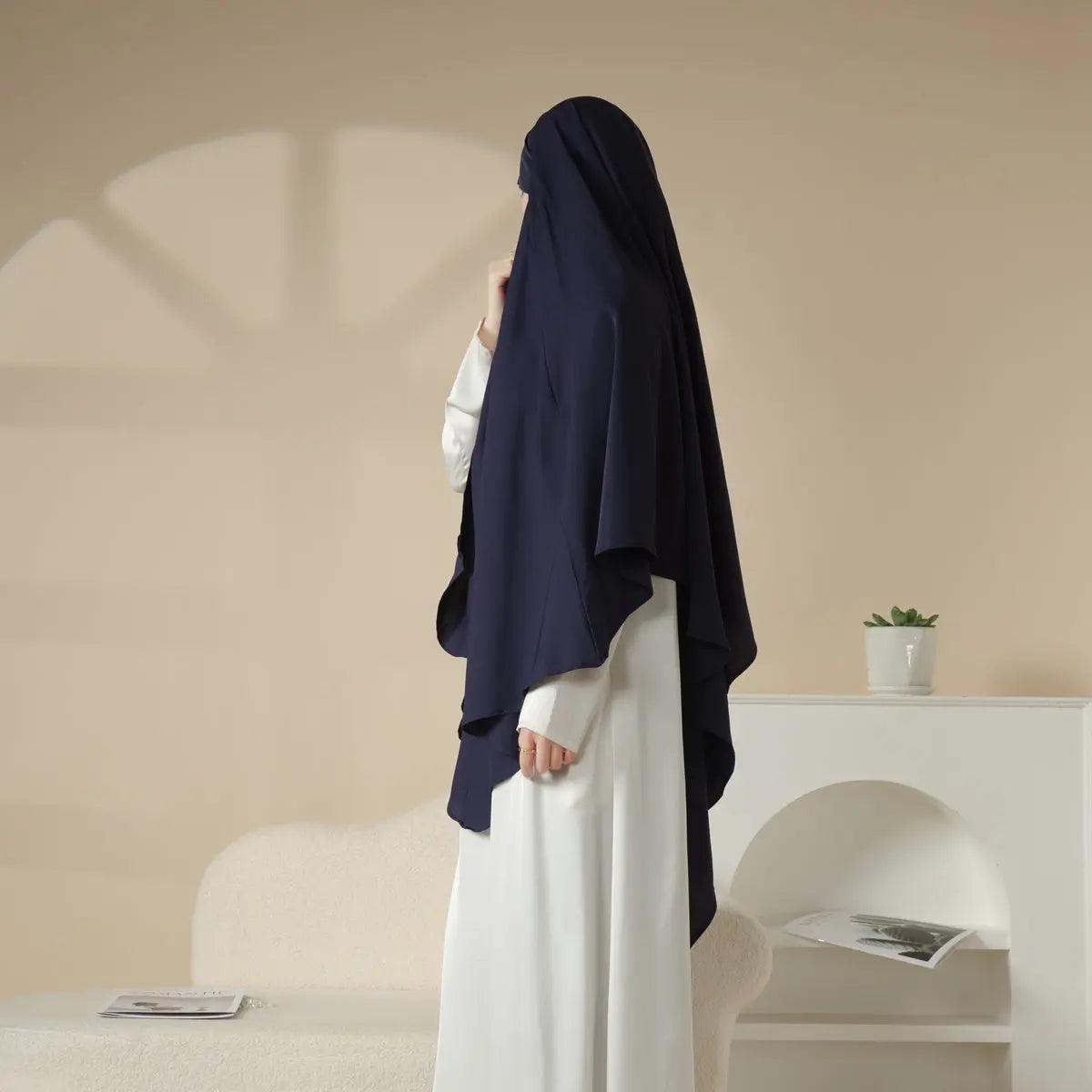 MK001 Niqab attaché - Khimar uni en Nida à 1 couche