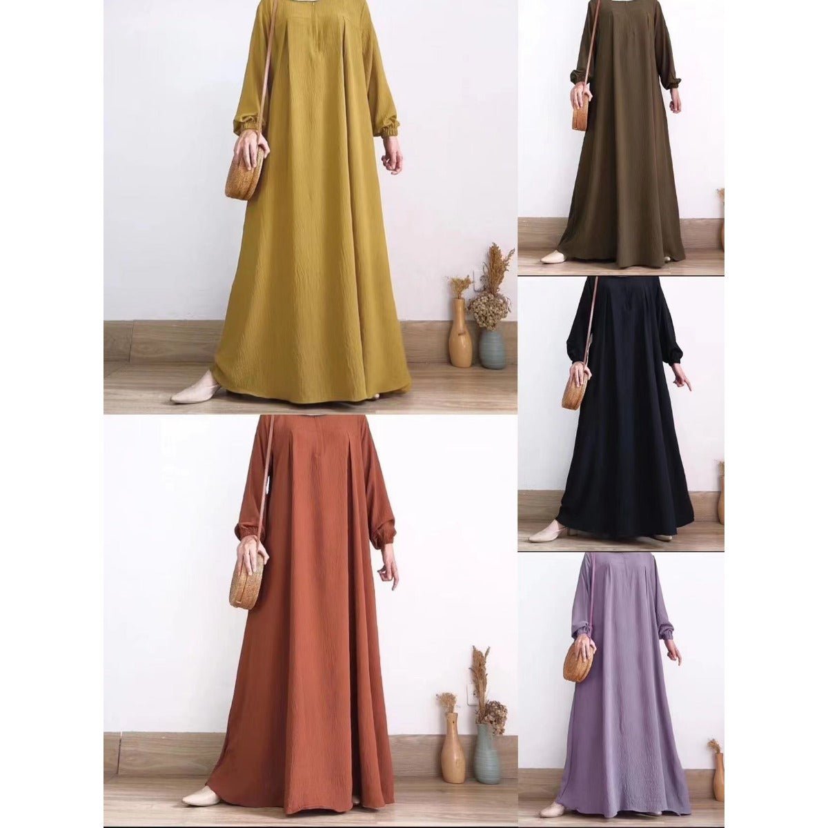 Robe Bubble Sleeve Automne Luxueuse Musulmane | Robe Modeste avec Fermeture Éclair (MA255)