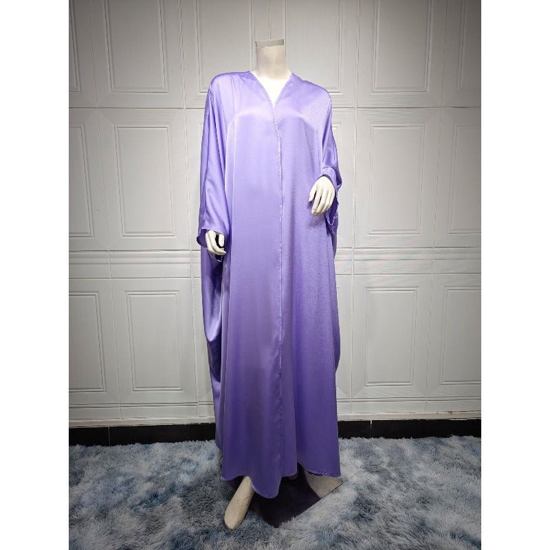 Robe Abaya à Manches Chauve-Souris Douces | Robe Cardigan en Satin à Col en V (MOA224)