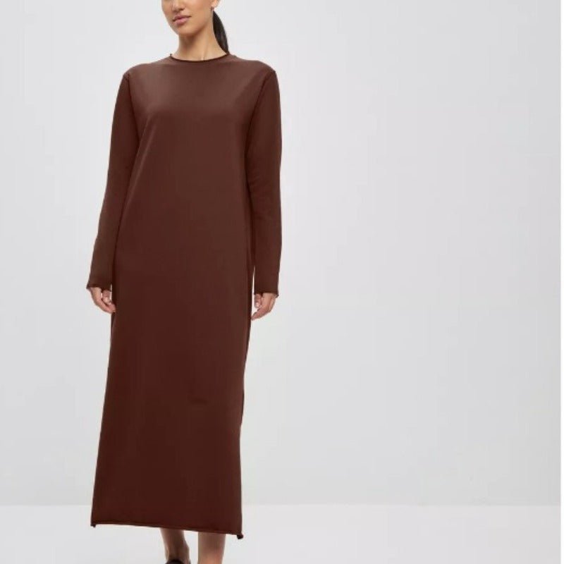 Robe Maxi Pull-over Classique | Robe Unie à Col Rond et Manches Longues (MA317)