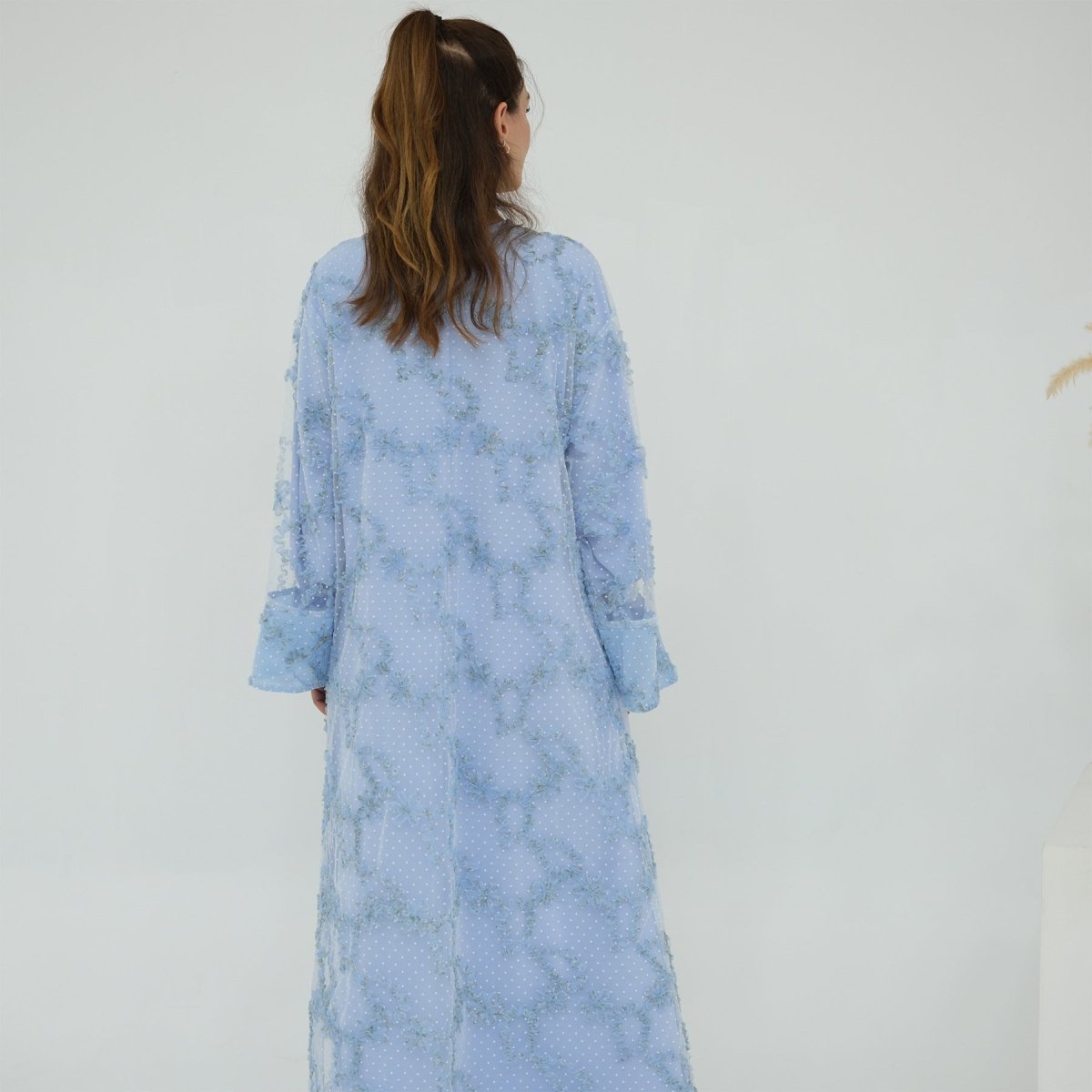 Abaya ouverte en mesh floral 3D (MOA288)