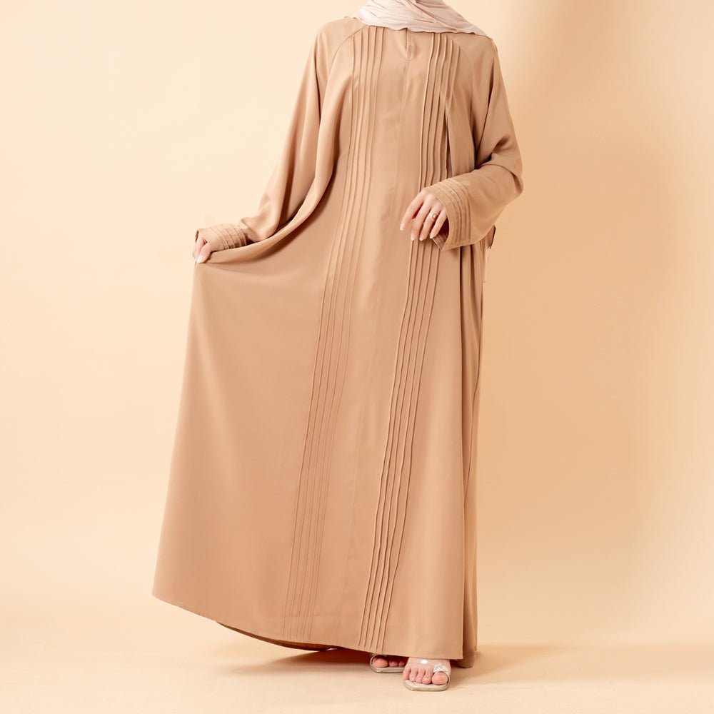 Abaya Serene plissée en georgette, coupe ample et longueur intégrale, style modeste (MA254)