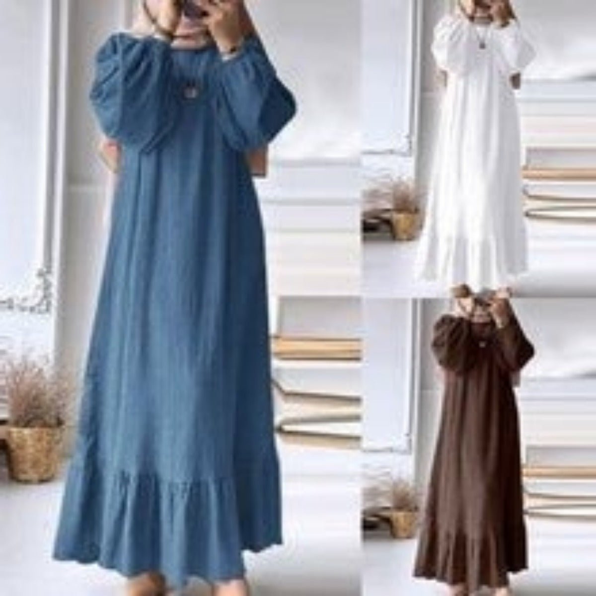 Cardigan long à col montant et fermeture éclair, avec poches | Abaya robe longue maxi modeste (MA155)