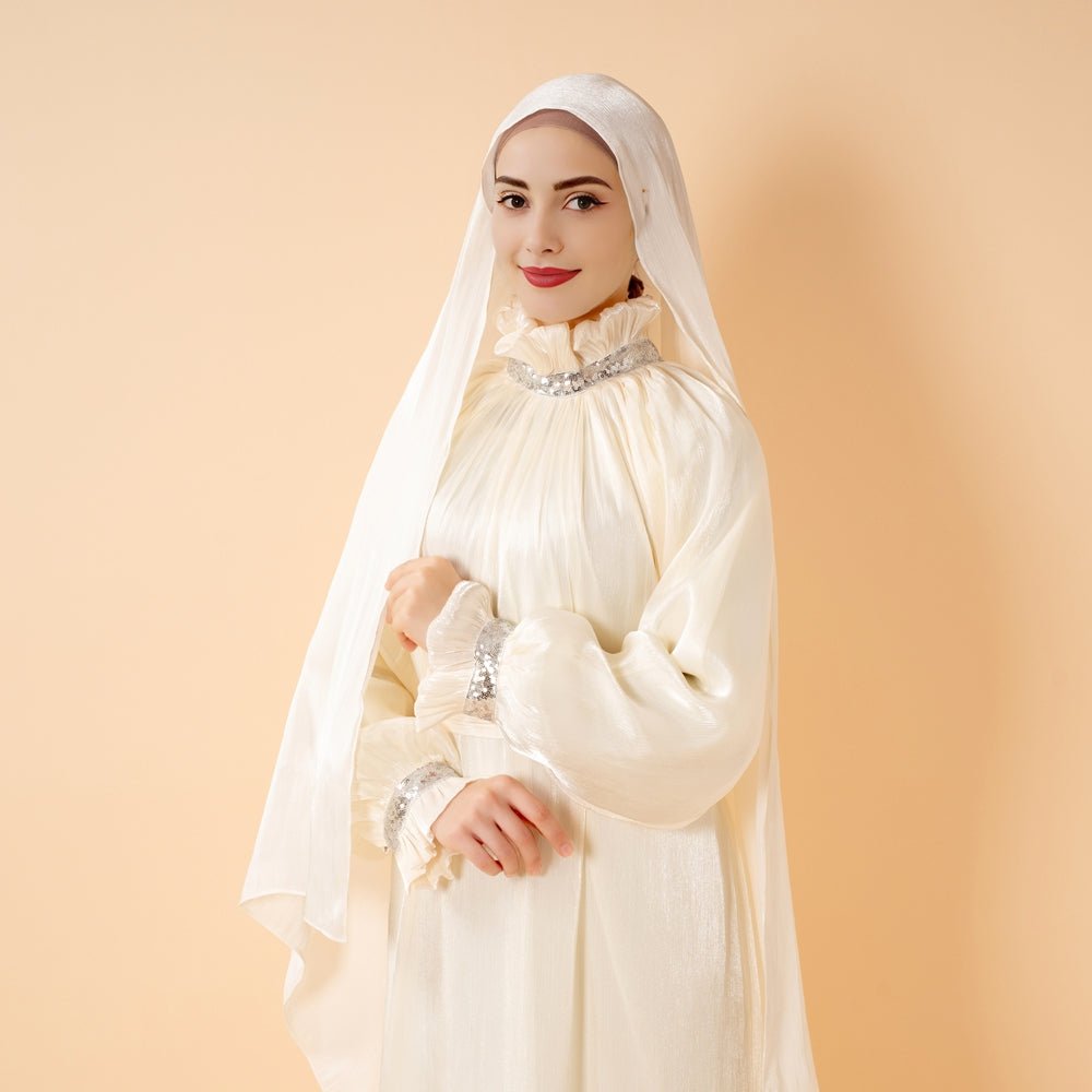 Abaya Élégante à Manchette Fleurie Brillante et Sequins | Abaya Brillante avec Sequins (MA140)