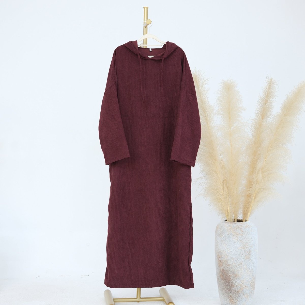 Abaya Sweat à Capuche en Velours Côtelé Décontractée (MA110)
