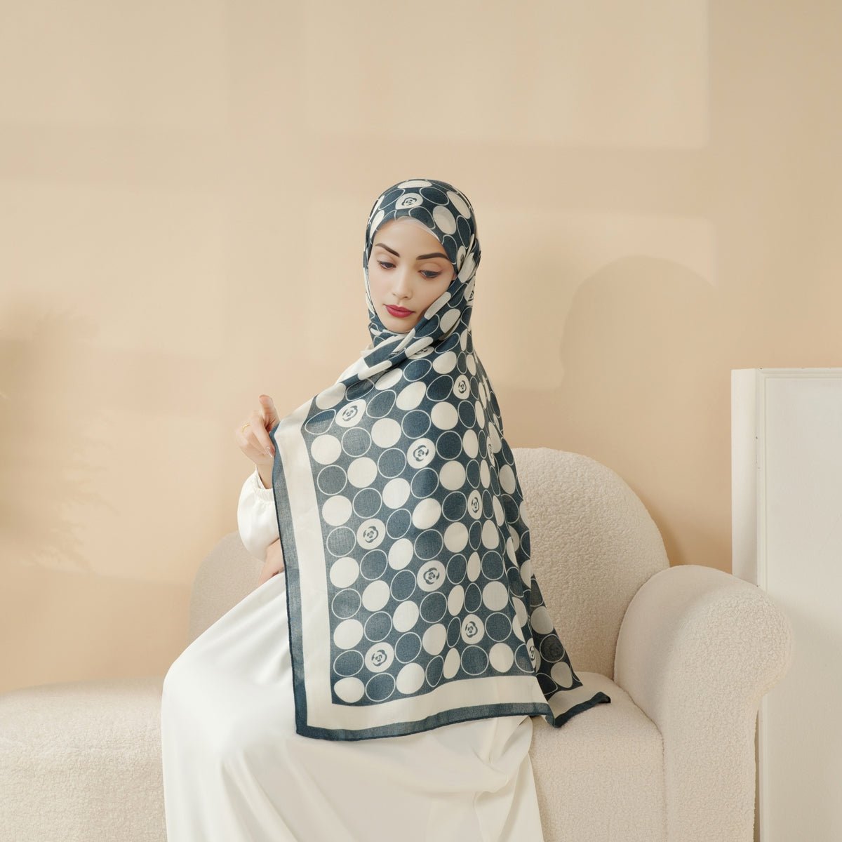 MH095 Châle en coton et lin mélangés à motifs floraux naturels et géométriques color-block imprimés