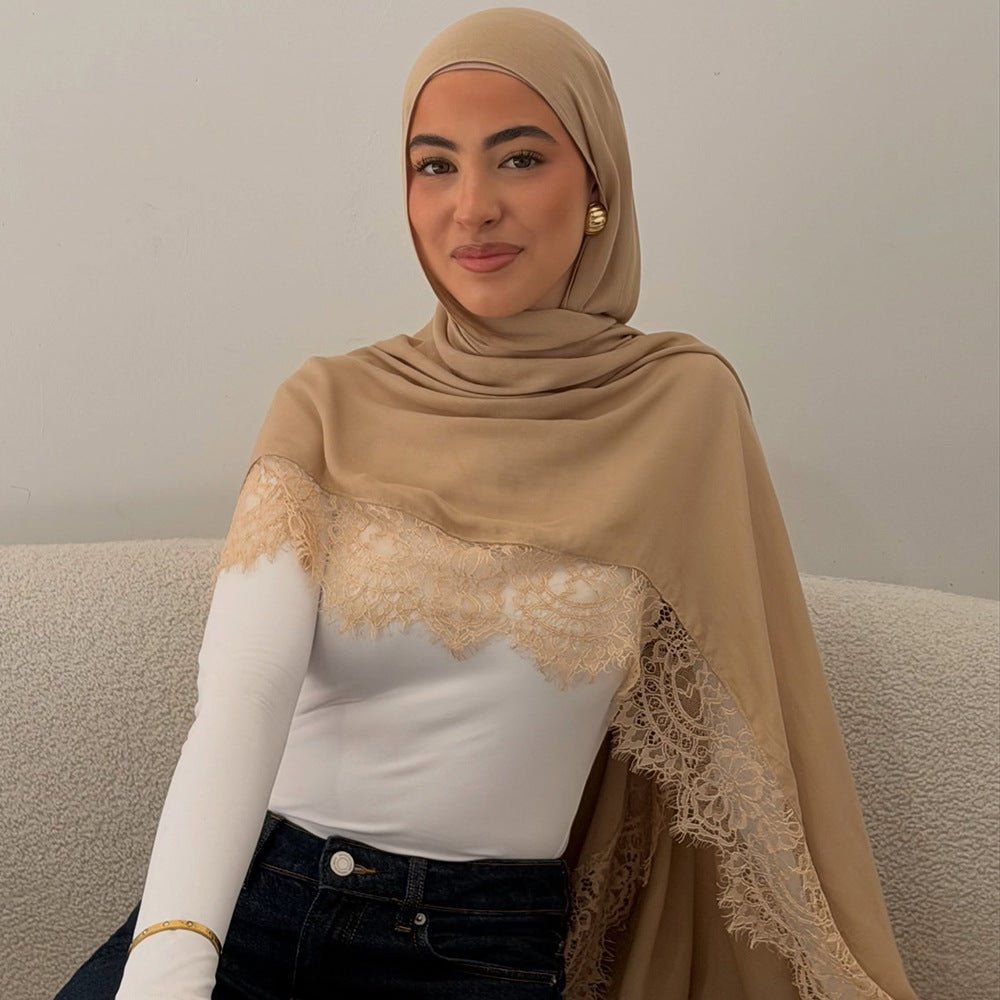 Hijab en rayonne avec bordure en dentelle (MH211)