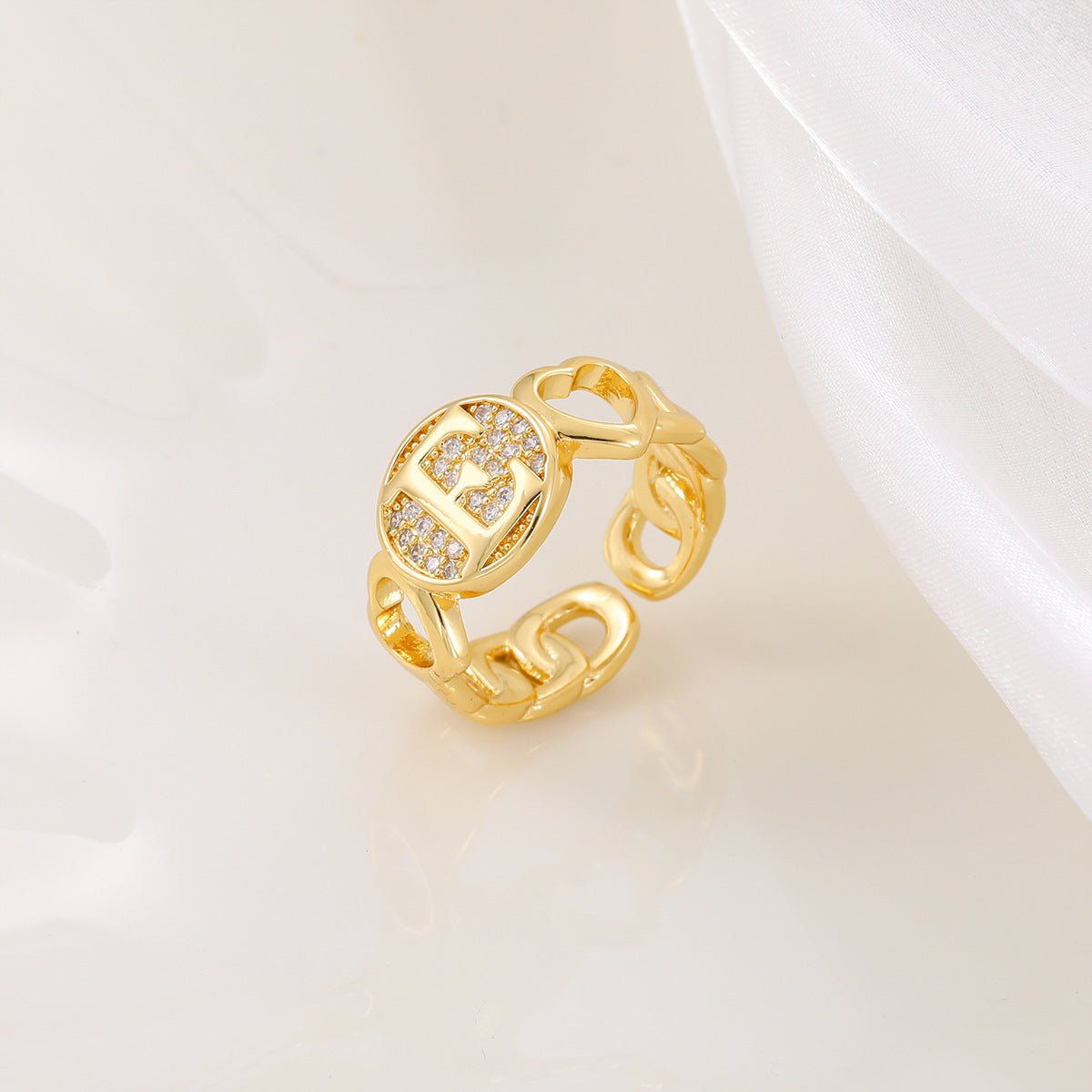 Ensemble MAC186 Cuivre avec Zircon, Bague Lettre Love Brillante Plaqué Or Réel 18K