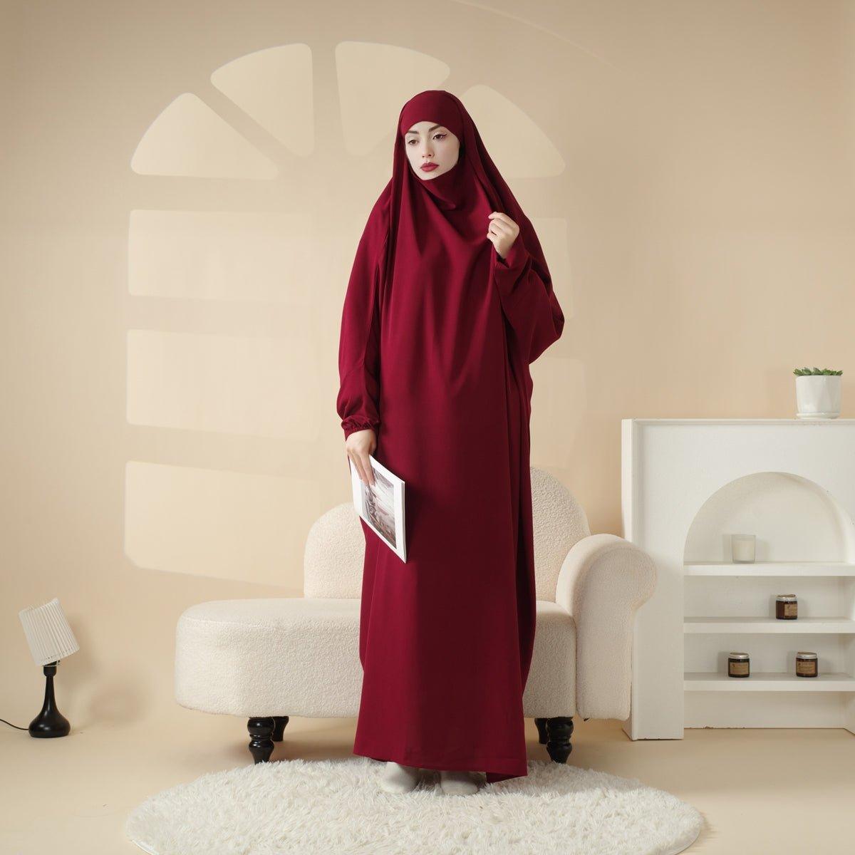 Jilbab uni 1 pièce avec niqab intégré en viscose (MJ005)