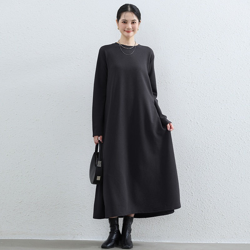 Robe Maxi Trapèze Élégante à Col Rond - Abaya Unie Modeste avec Poches (MA310)