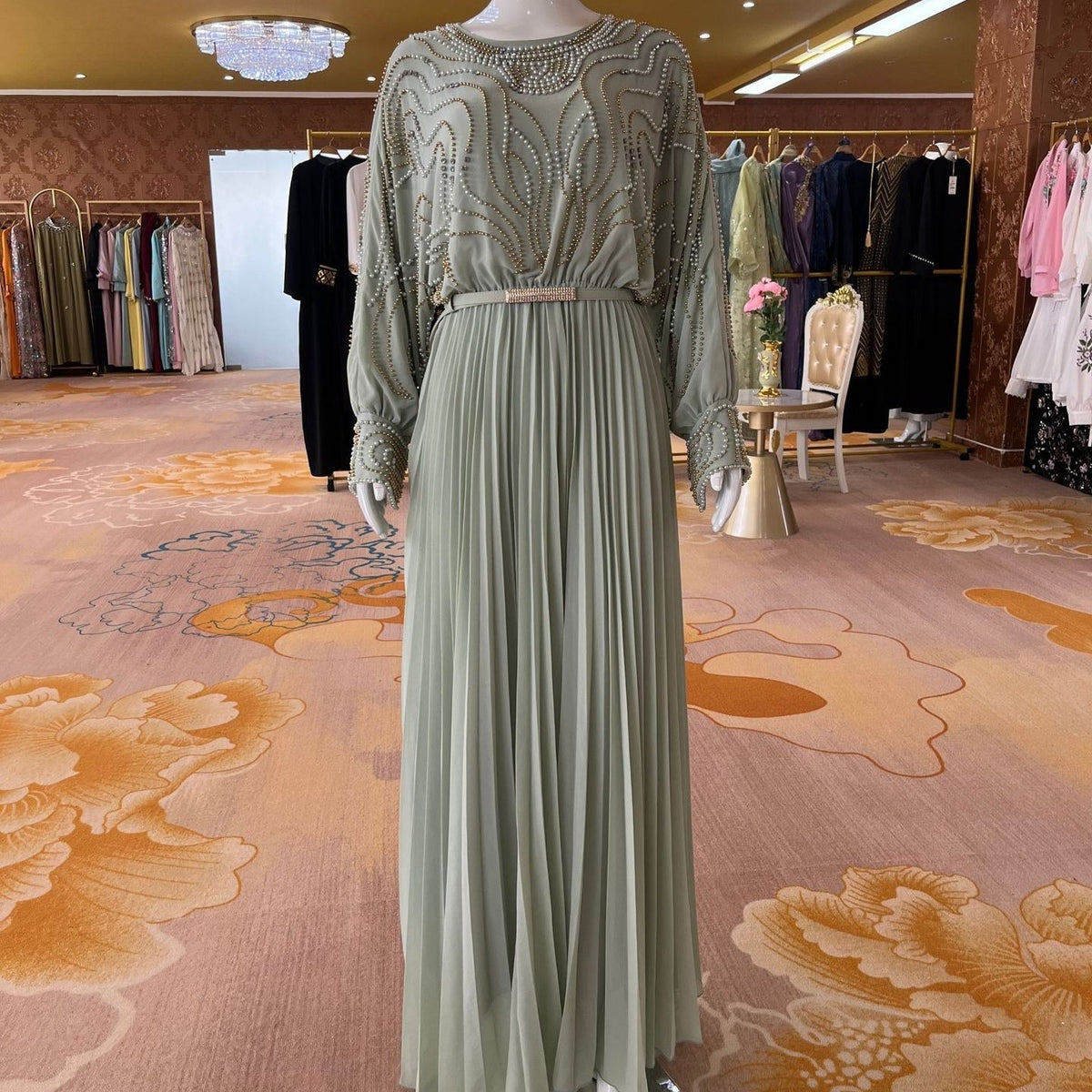 Robe Maxi Batwing Perlée et Cristal (MS529)