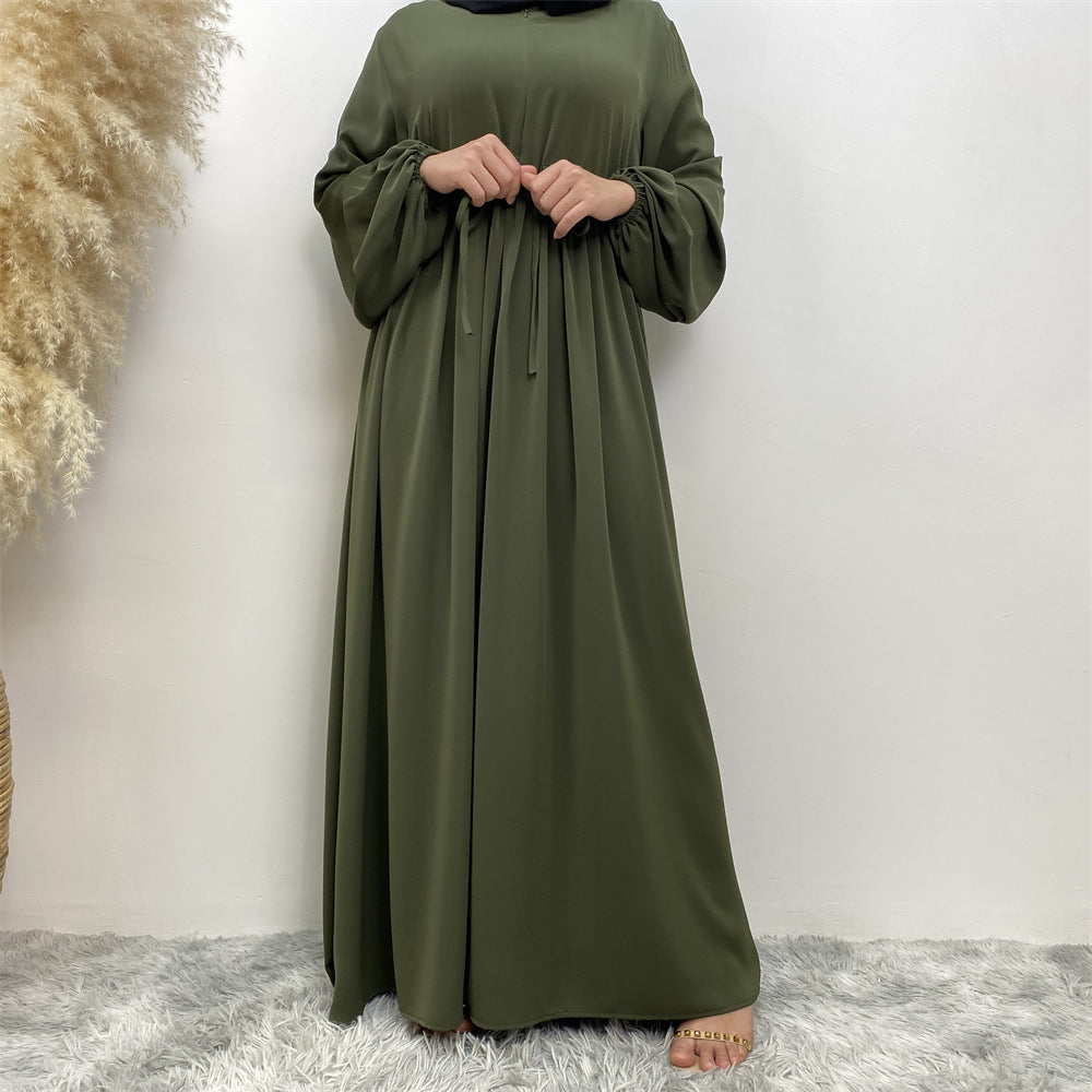 Abaya Ample Modeste pour Musulmane, Manches Extensibles, Fermeture Éclair Frontale, Coupe Trapèze (MA175)