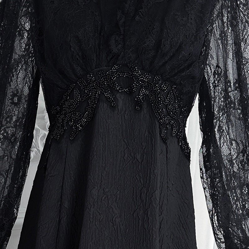 Robe Maxi Col en V en Dentelle Française (MS361)