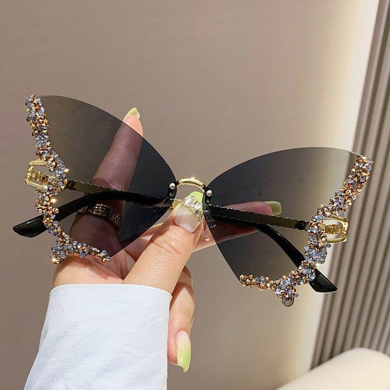 Lunettes de soleil MAC116 grande monture haut de gamme sertie de strass papillon anti-UV