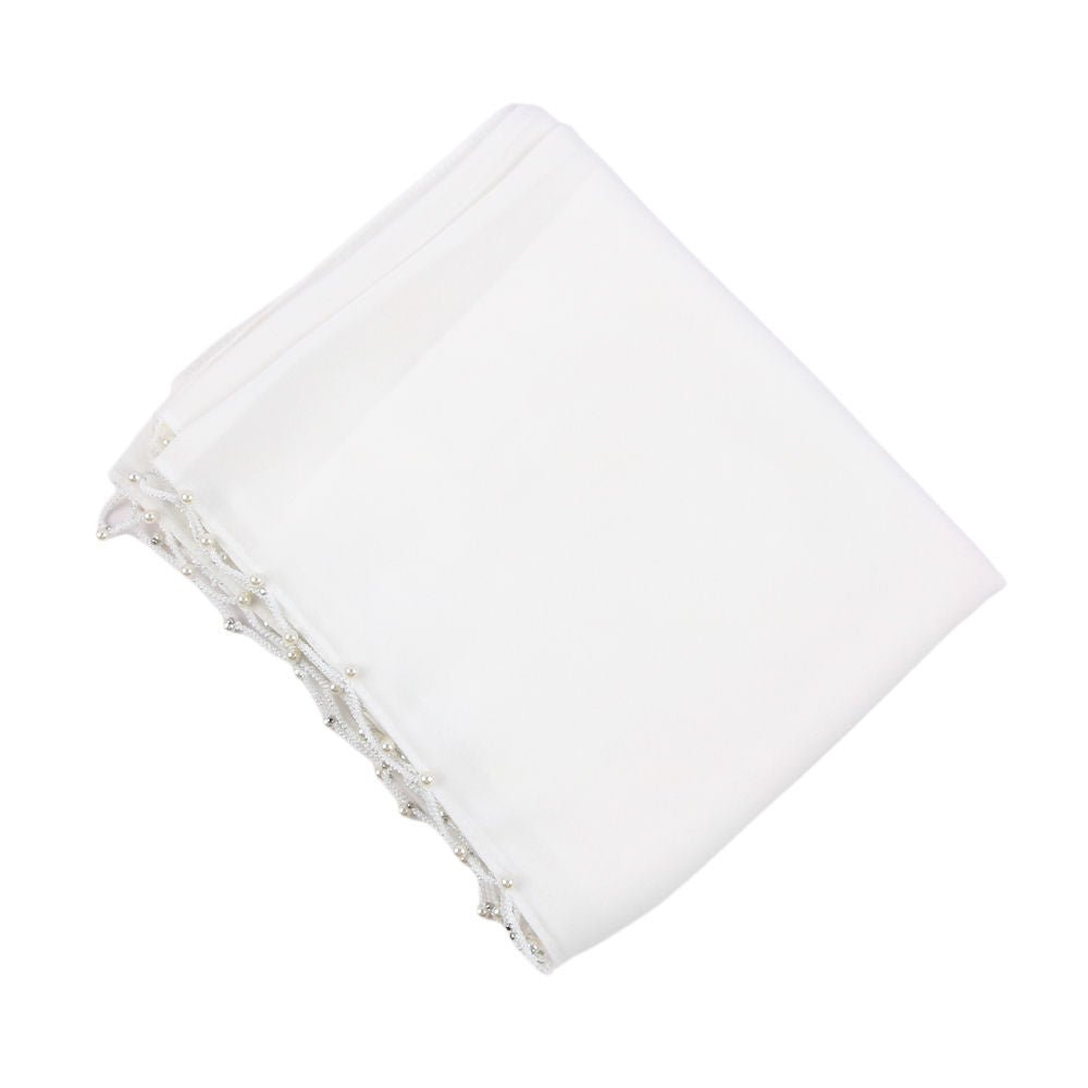 Hijab en Chiffon Uni avec Bordure Perlée Délicate, Vague Ornée de Perles (MH139)