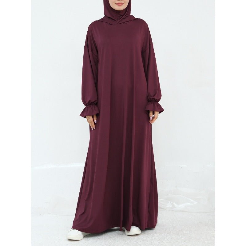 Robe Maxi à Capuche en Milk Silk Confortable avec Poches | Robe à Manches Longues et Poignets Élastiques (MA321)