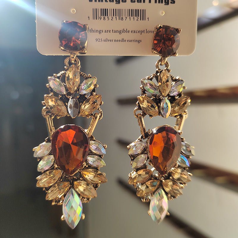 Boucles d'oreilles pendantes grand format à strass déclaration (MAC327)