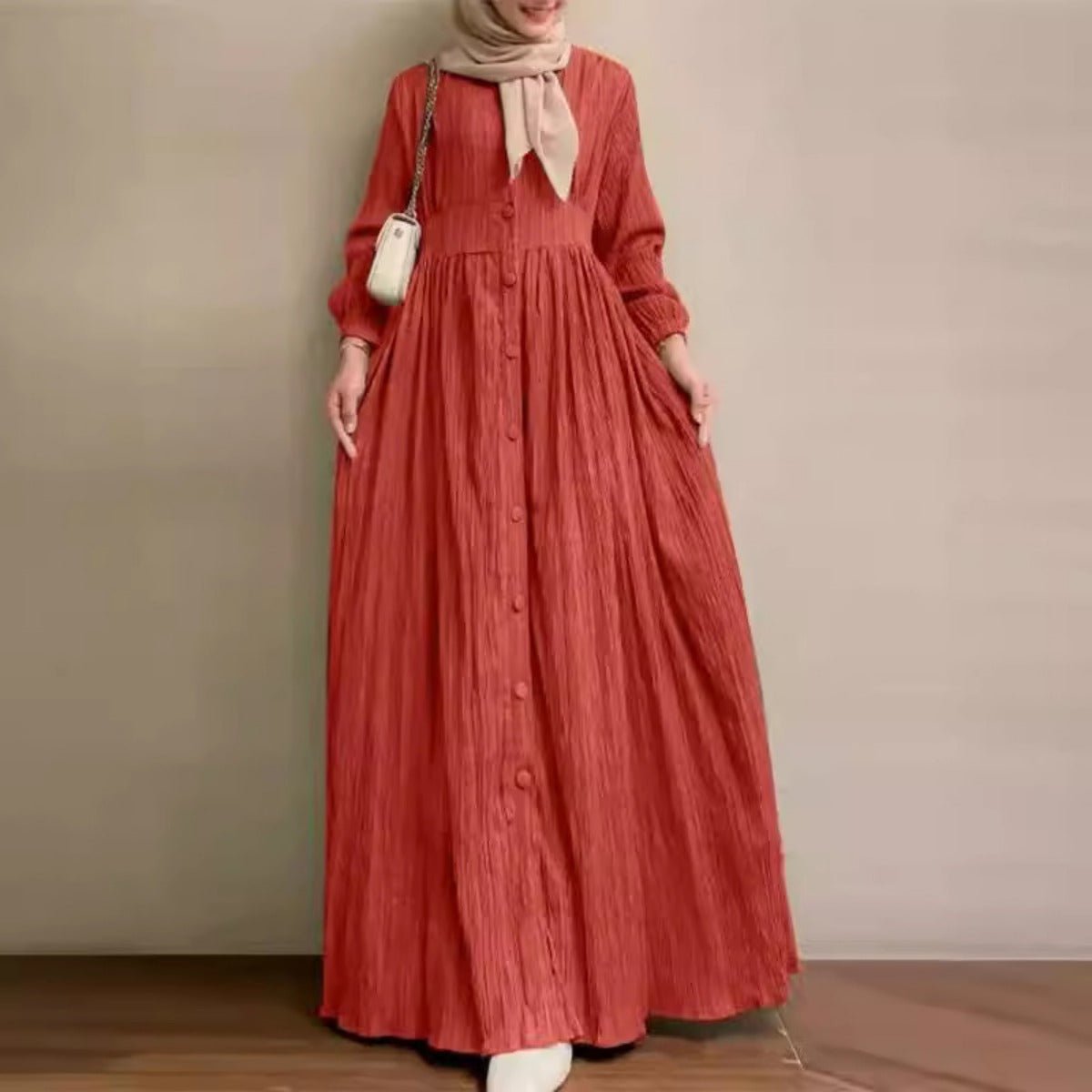 Robe Abaya Vintage à Boutons | Robe Modeste à Manches Longues (MA256)