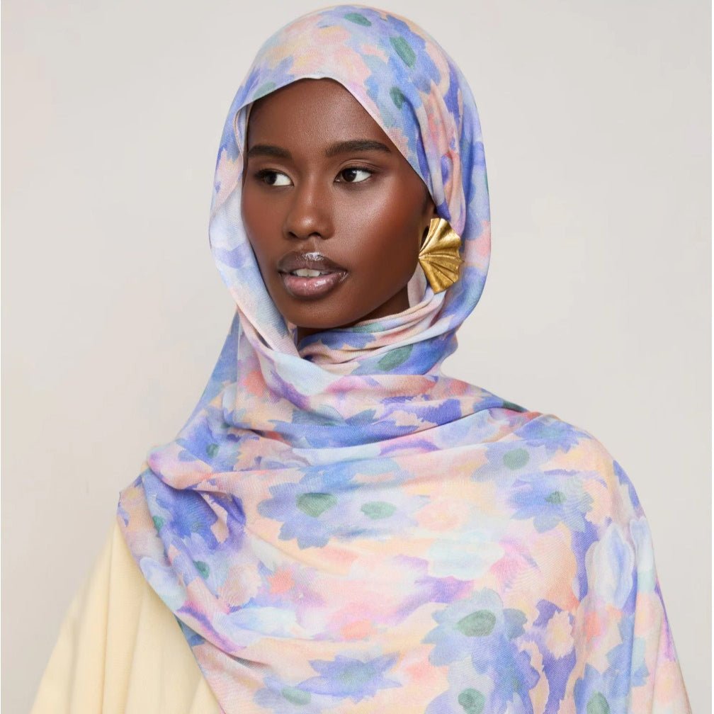 Foulard Hijab à Imprimé Floral Vibrant | Écharpe Botanique Légère (MH159)