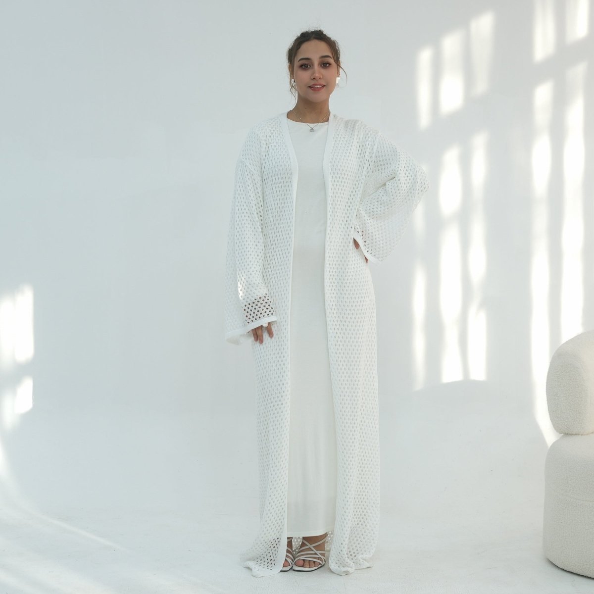 Cardigan Abaya en Maille Ajourée avec Ceinture à la Taille (MOA315)