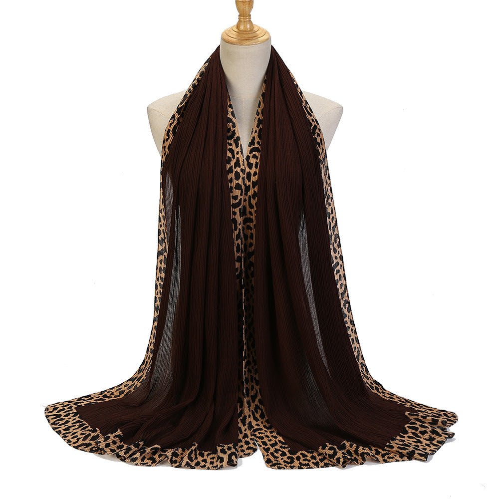 Foulard Hijab Crinkle Uni Orné d'un Motif Léopard (MH181)