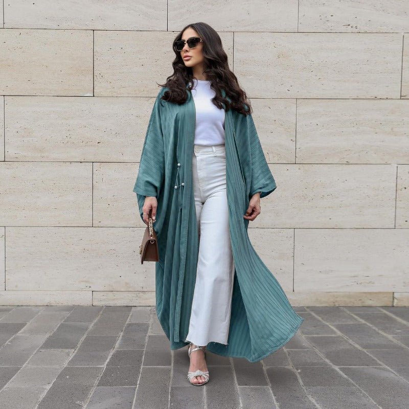 Cardigan Abaya Col en V | Kimono à Manches Chauve-Souris avec Boutons Perlés (MOA226)