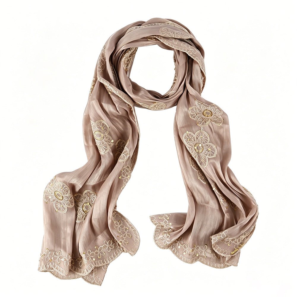 Écharpe Hijab Scintillante Brodée Fleurs (MH243)