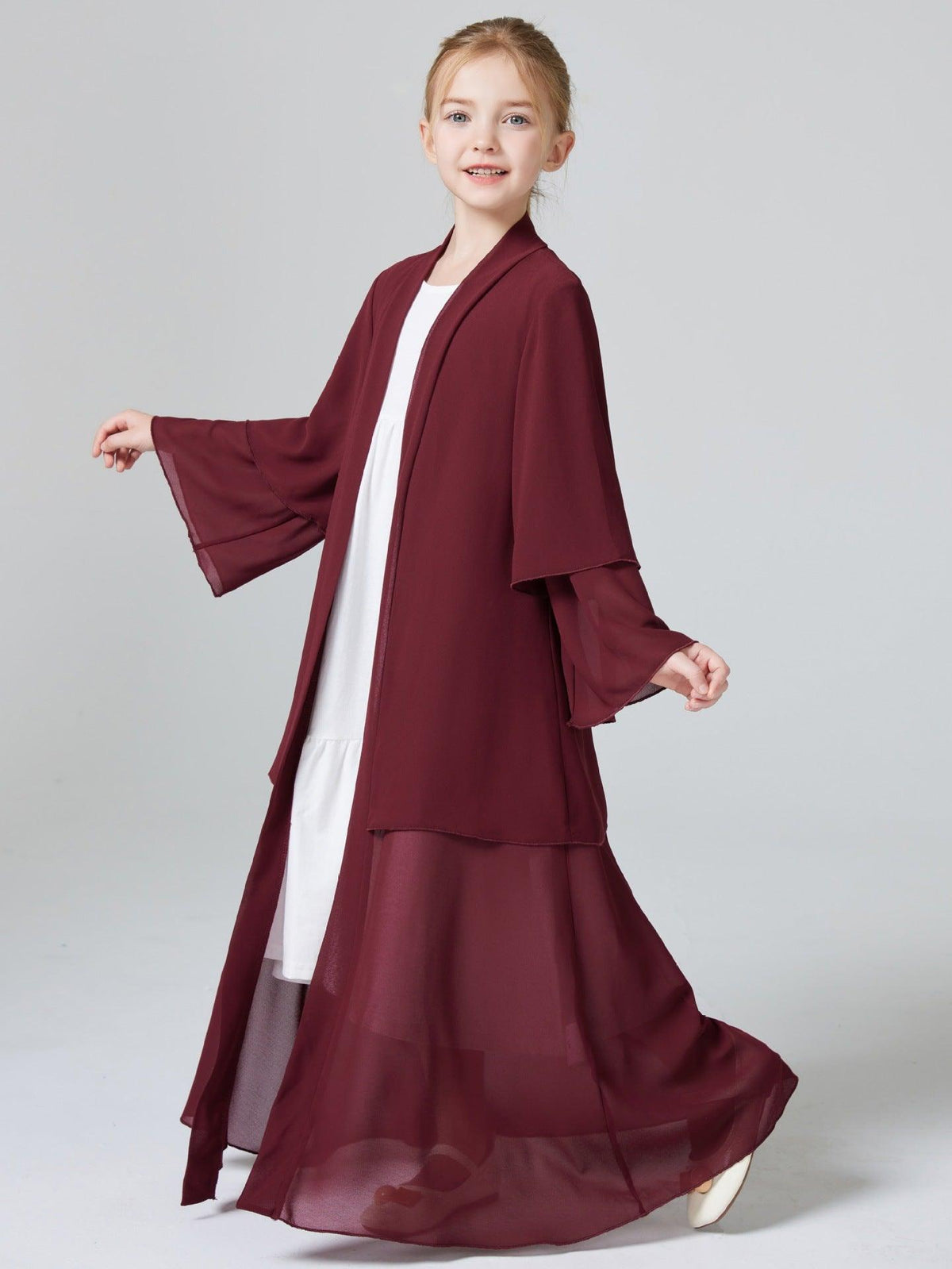 Abaya Ouverte pour Fillette en Mousseline Deux Épaisseurs (MKG007)